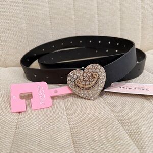 NEW‎ Juicy Couture Women 2X Black Belt with Gold Heart Buckle and Rhinestones